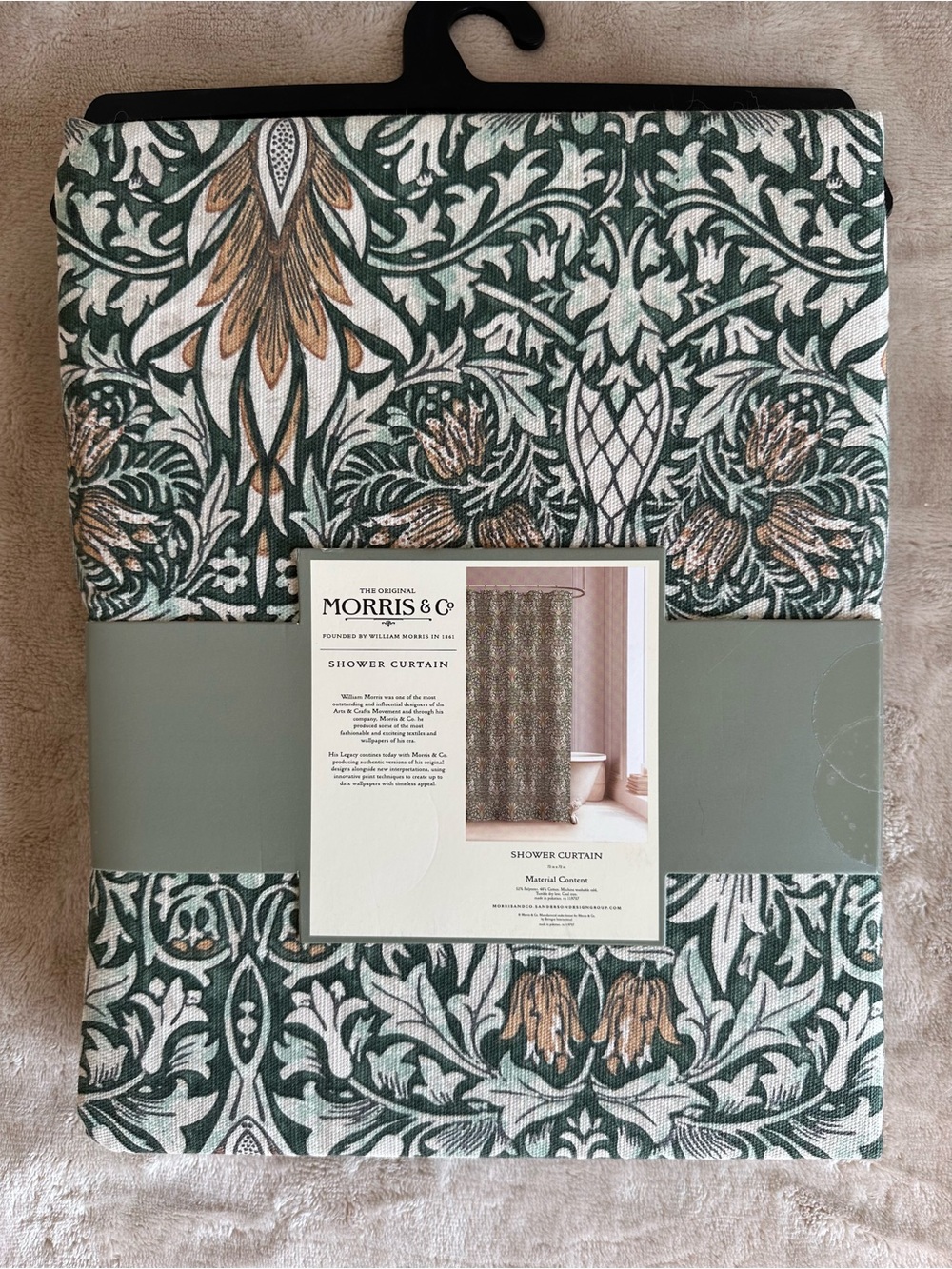Morris & Co William Morris Green Patterned Shower Curtain